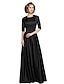 cheap Mother of the Bride Dresses-A-Line Jewel Neck Floor Length Stretch Satin Mother of the Bride Dress with Beading / Appliques / Draping by LAN TING BRIDE®