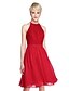 cheap Bridesmaid Dresses-A-Line Bridesmaid Dress Jewel Neck Sleeveless Knee Length Chiffon / Lace with Lace / Sash / Ribbon 2022