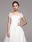 cheap Wedding Dresses-Ball Gown Wedding Dresses Bateau Neck Tea Length Lace Over Tulle Short Sleeve Formal Casual Illusion Detail Cute with Lace Appliques 2022 / Illusion Sleeve