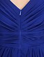 billige Brudepigekjoler-A-linje V-hals Gulvlang Silkegeorgette Brudepigekjole med Sidedrapering / Kryds &amp; Tværs ved LAN TING BRIDE®
