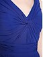 Χαμηλού Κόστους Φορέματα Παρανύμφων-Γραμμή Α Λαιμόκοψη V Μακρύ Ζορζέτα Φόρεμα Παρανύμφων με Πλαϊνό ντραπέ / Χιαστί με LAN TING BRIDE®