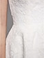 Недорогие Свадебные платья-С пышной юбкой Свадебные платья Шейная лодка Ниже колена Кружево на подкладке из тюля С короткими рукавами Нарядная Повседневная Иллюзионная деталь Милые с Кружева Аппликации 2022 / Прозрачный