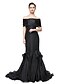 cheap Evening Dresses-Mermaid / Trumpet Elegant Formal Evening Black Tie Gala Dress Off Shoulder Short Sleeve Sweep / Brush Train Stretch Satin with Pleats 2021