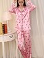 cheap Women&#039;s Sleepwear-Women&#039;s Pajamas Sets 1 set Pure Color Satin Simple Classic &amp; Timeless Home Party Daily Cotton Shirt Collar Long Sleeve Shirt Pant Basic Fall Winter Black Pink / Buckle / Casual / Soft