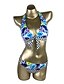 ieftine Bikini-Pentru femei Γεωμετρικά Floral plunging răscroială Bikini Costum de baie Imprimeu Floral Halter Costume de Baie Costume de baie Albastru piscină