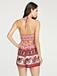 cheap Women&#039;s Two Piece Sets-Women&#039;s Boho Color Block Sexy Vintage Beach Backless Print Strap Sleeveless Set