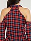 cheap Women&#039;s Blouses &amp; Shirts-Women&#039;s Plaid Shirt Daily Shirt Collar Red