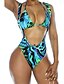 cheap Women&#039;s Swimwear &amp; Bikinis-Women&#039;s Plunging Floral Bandage Halter Neck Blue White Black Multi-piece Swimwear Swimsuit - Color Block Solid Colored Print S M L Blue