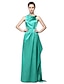 cheap Special Occasion Dresses-Sheath / Column One Shoulder Floor Length Stretch Satin Dress with Pleats by TS Couture®