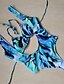 cheap Women&#039;s Swimwear &amp; Bikinis-Women&#039;s Plunging Floral Bandage Halter Neck Blue White Black Multi-piece Swimwear Swimsuit - Color Block Solid Colored Print S M L Blue