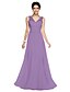 cheap Bridesmaid Dresses-A-Line V Neck Floor Length Georgette Bridesmaid Dress with Bow(s) / Sash / Ribbon by LAN TING BRIDE® / Open Back