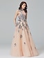 cheap Evening Dresses-A-Line Celebrity Style Beautiful Back Sparkle &amp; Shine Holiday Cocktail Party Prom Dress High Neck Sleeveless Floor Length Tulle with Crystals Sequin Appliques 2020 / Formal Evening / See Through