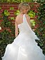 levne Svatební šaty-Svatební šaty Na zem Plesové šaty Bez rukávů Jedno rameno Organza S Nabíraná sukně Korálky 2023 Svatební šaty