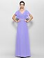 cheap Bridesmaid Dresses-Sheath / Column Bridesmaid Dress V Neck Short Sleeve Elegant Floor Length Chiffon with Criss Cross