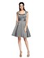 cheap Bridesmaid Dresses-A-Line Square Neck Knee Length Lace / Satin Bridesmaid Dress with Sash / Ribbon / Ruched / Pleats by LAN TING BRIDE®