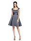 cheap Bridesmaid Dresses-A-Line Square Neck Knee Length Lace / Satin Bridesmaid Dress with Sash / Ribbon / Ruched / Pleats by LAN TING BRIDE®