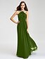 billige Brudepikekjoler-Sheath / Column Halter Neck Floor Length Chiffon Bridesmaid Dress with Beading / Crystals / Ruffles by LAN TING BRIDE®