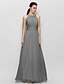 cheap Bridesmaid Dresses-Sheath / Column Jewel Neck Floor Length Chiffon Bridesmaid Dress with Draping