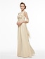 cheap Mother of the Bride Dresses-A-Line Jewel Neck Floor Length Chiffon / Beaded Lace Mother of the Bride Dress with Beading / Lace / Pleats by LAN TING BRIDE®