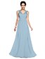 cheap Bridesmaid Dresses-A-Line V Neck Floor Length Georgette Bridesmaid Dress with Bow(s) / Sash / Ribbon by LAN TING BRIDE® / Open Back