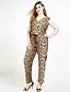 cheap Women&#039;s Jumpsuits &amp; Rompers-Cute Ann Women&#039;s Plus Size Daily / Holiday / Going out Vintage / Street chic V Neck Brown Jumpsuit Onesie, Leopard Knitting XXXL XXXXL XXXXXL High Rise Sleeveless