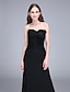 Χαμηλού Κόστους Φορέματα Παρανύμφων-θήκη / κολόνα φόρεμα παράνυμφου στράπλες αμάνικο μικρό μαύρο φόρεμα σκούπισμα / πινέλο σιφόν τρενάκι με δαντέλα / πλαϊνά ντραπ / λουλούδι