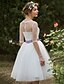 זול שמלות כלה-שמלותקבלתפנים שמלות חתונה נסיכה בטו צוואר חצי שרוול באורך  הברך טול שמלות כלה עם סרט אפליקציות 2023