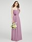 cheap Bridesmaid Dresses-Sheath / Column Bridesmaid Dress One Shoulder Sleeveless Classic &amp; Timeless Floor Length Chiffon with Criss Cross / Ruched / Draping 2022