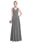 ieftine Rochii de Domnișoare de Onoare-A-Line V Neck Floor Length Georgette Bridesmaid Dress with Side Draping / Criss Cross by LAN TING BRIDE®