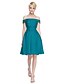cheap Bridesmaid Dresses-A-Line Off Shoulder Knee Length Satin Bridesmaid Dress with Bow(s)