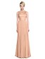 billige Brudepikekjoler-A-linje / Prinsesse Bateau Neck Gulvlang Chiffon / Blonder Brudepikekjole med Plissert av LAN TING BRIDE®