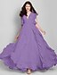 cheap Bridesmaid Dresses-A-Line V Neck Ankle Length Chiffon Bridesmaid Dress with Cascading Ruffles by LAN TING BRIDE®