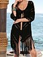 cheap Cover Up-Women&#039;s Crochet Black Beige Cover-Up Swimwear Swimsuit - Solid Colored Tassel Fringe, Cotton One-Size Black