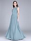 cheap Bridesmaid Dresses-Sheath / Column Jewel Neck Floor Length Chiffon Bridesmaid Dress with Lace by LAN TING BRIDE®