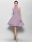 זול חנות החתונות-גזרת A שמלה לשושבינה  עם תכשיטים ללא שרוולים חוֹר הַמַנעוּל באורך  הברך ג&#039;ורג&#039;ט עם סרט / קפלים 2022