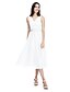 cheap Bridesmaid Dresses-A-Line V Neck Tea Length Chiffon Bridesmaid Dress with Sash / Ribbon / Criss Cross / Side Draping