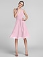 cheap Bridesmaid Dresses-Sheath / Column Halter Neck Knee Length Chiffon Bridesmaid Dress with Ruched / Draping