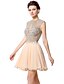 cheap Cocktail Dresses-A-Line Open Back Cocktail Party Dress Illusion Neck Sleeveless Short / Mini Chiffon with Crystals Beading 2020