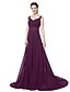 cheap Bridesmaid Dresses-A-Line Straps Floor Length Chiffon Bridesmaid Dress with Pleats / Beading / Appliques