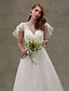 זול שמלות כלה-גזרת A צווארון V שובל סוויפ \ בראש טול שמלות חתונה עם אפליקציות / סרט / סיכת פרח קריסטל על ידי LAN TING BRIDE® / פתוח בגב