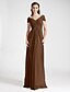 tanie Suknie dla druhen-Sheath / Column V Neck / Off Shoulder Floor Length Chiffon Bridesmaid Dress with Criss Cross / Draping