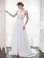 cheap Wedding Dresses-A-Line Scoop Neck Chapel Train Chiffon Lace Wedding Dress with Beading Lace Button by LAN TING BRIDE®
