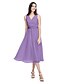 cheap Bridesmaid Dresses-A-Line V Neck Tea Length Chiffon Bridesmaid Dress with Sash / Ribbon / Criss Cross / Side Draping