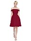 cheap Bridesmaid Dresses-A-Line Off Shoulder Knee Length Satin Bridesmaid Dress with Bow(s)