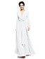 cheap Bridesmaid Dresses-A-Line Bridesmaid Dress V Neck Long Sleeve Elegant Floor Length Chiffon with Sash / Ribbon / Bow(s) / Pleats 2022 / Bishop Sleeve / Open Back