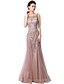 cheap Evening Dresses-Mermaid / Trumpet Sparkle &amp; Shine Formal Evening Dress Bateau Neck Sleeveless Floor Length Tulle with Beading 2020