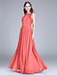 cheap Bridesmaid Dresses-Sheath / Column Jewel Neck Floor Length Chiffon Bridesmaid Dress with Lace by LAN TING BRIDE®