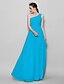 cheap Bridesmaid Dresses-A-Line One Shoulder Floor Length Chiffon Bridesmaid Dress with Side Draping by LAN TING BRIDE®