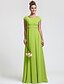 cheap Bridesmaid Dresses-Sheath / Column Bridesmaid Dress Square Neck Short Sleeve Elegant Floor Length Chiffon with Sash / Ribbon / Pleats 2022