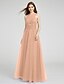 cheap Bridesmaid Dresses-A-Line V Neck Floor Length Tulle Bridesmaid Dress with Criss Cross by LAN TING BRIDE®